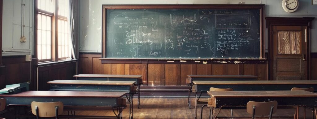 Empty public school classroom with rows of unoccupied desks, symbolizing the rise in homeschooling