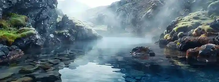 A serene view of Hot Springs National Park with natural thermal waters surrounded by lush greenery, symbolizing relaxation and rejuvenation.