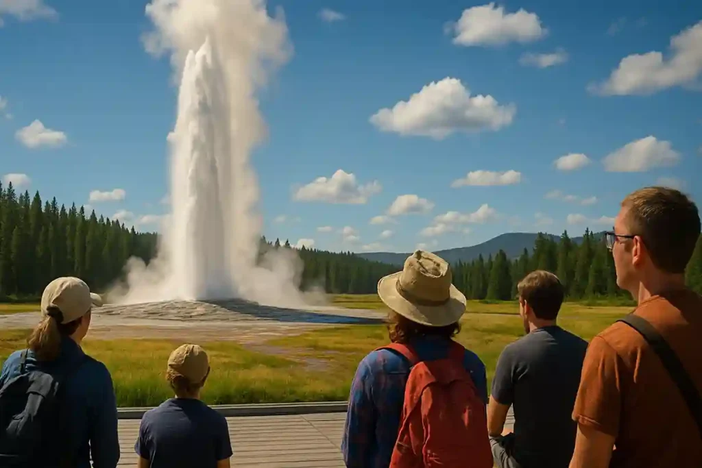view of Yellowstone National Park, showcasing geysers, hot springs, wildlife, and lush landscapes, one of the best US national parks.