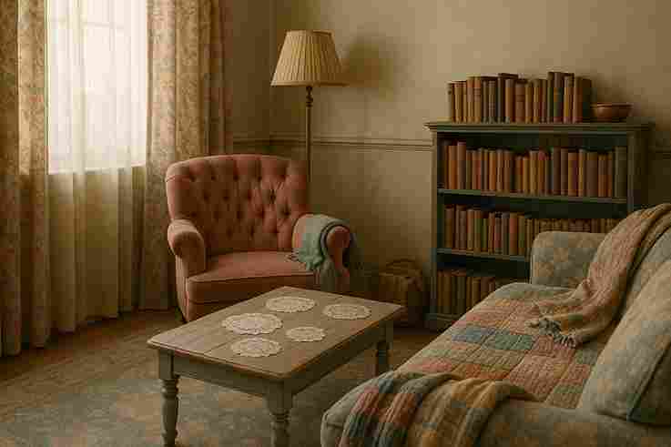 Vintage living room with soft textures and antique furnishings
