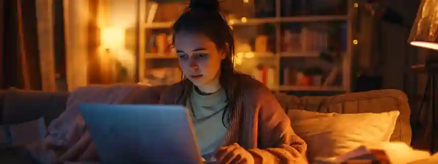 A student attending an online master's degree class from home