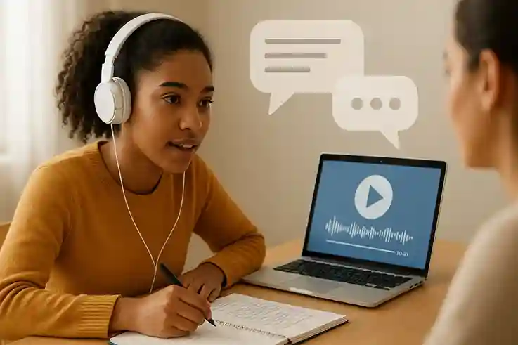 Student studying as an auditory learner, listening to lectures or discussions to unlock learning potential.