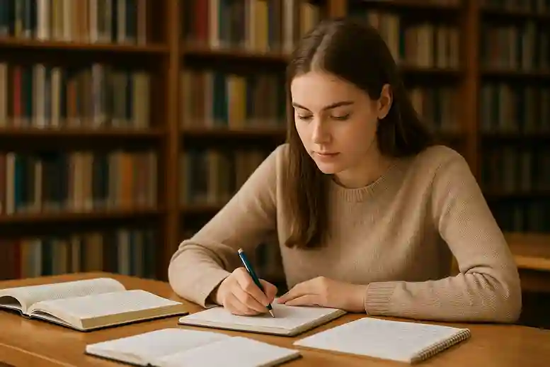 Student studying alone as a solitary learner, reflecting and taking notes to unlock learning potential.