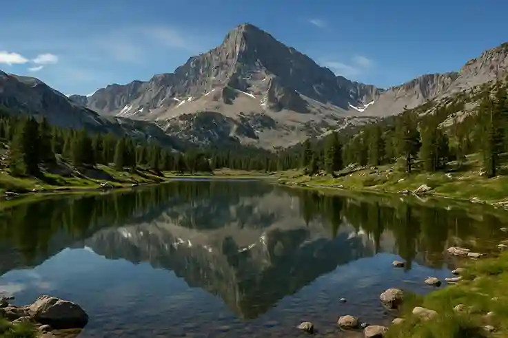 Stella Lake reflecting Wheeler Peak in Great Basin National Park, with alpine waters mirroring rugged granite peaks.