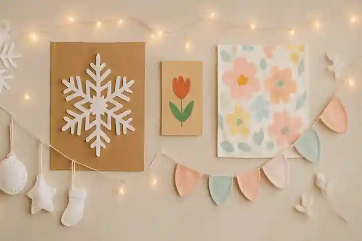Festive Seasonal DIY Wall Decor Ideas Seasonal DIY wall decor featuring paper snowflakes, floral garlands, and handmade ornaments for a festive home.