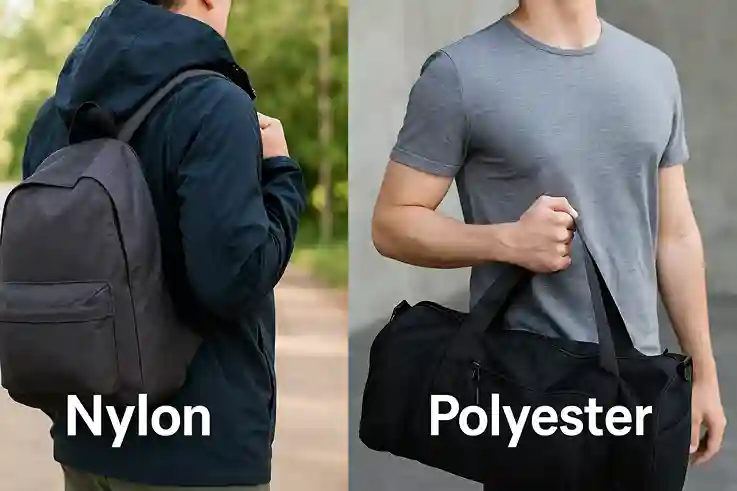 Side-by-side image showing nylon and polyester in everyday use, highlighting durability, comfort, and practical wear.
