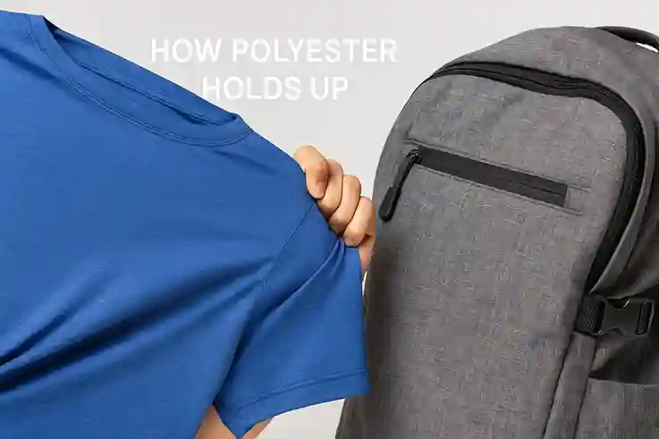 Close-up of polyester fabric and backpack showing durability, highlighting resilience in a nylon vs polyester comparison.