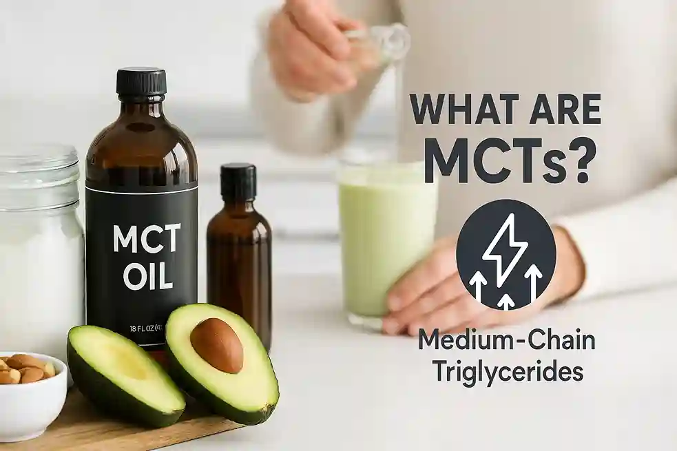 MCT foods like coconut oil and avocados highlighting their role in energy and metabolism