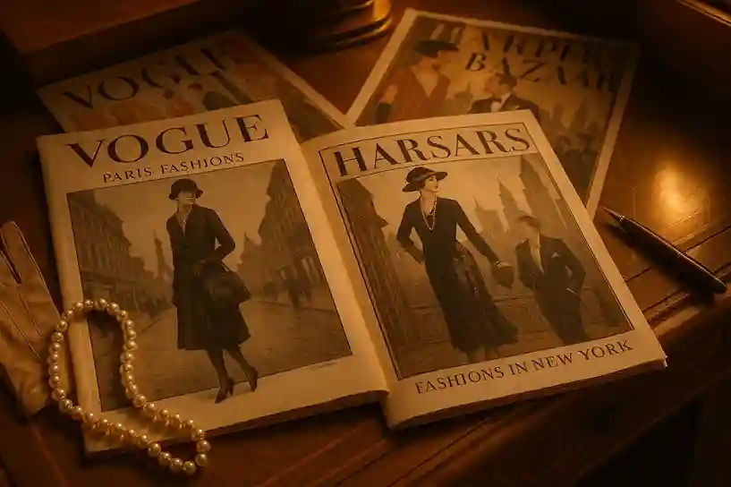 Vintage 1920s fashion magazines showing Paris and New York trends that shaped global style.