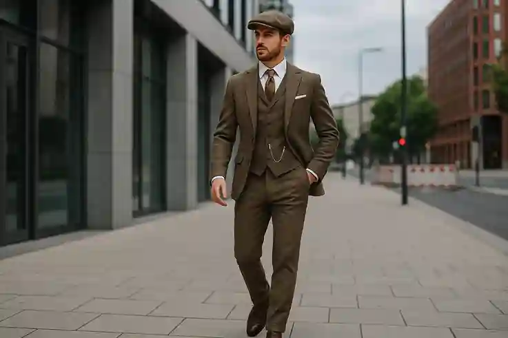 Modern take on 1920s fashion men style with tailored suits, vintage accessories, and contemporary sophistication.