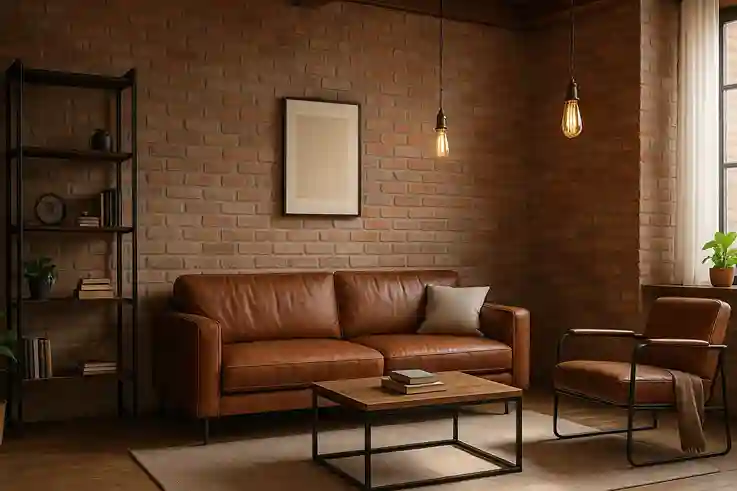 Interior with rustic and industrial elements featuring a brick wall, showcasing creative brick wall décor.