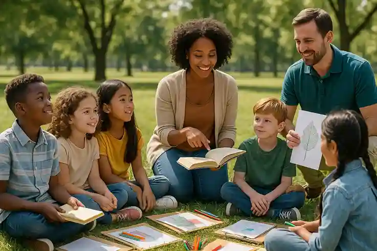 Homeschooled children from diverse backgrounds learning together in a group activity, showing socialization in homeschooling.