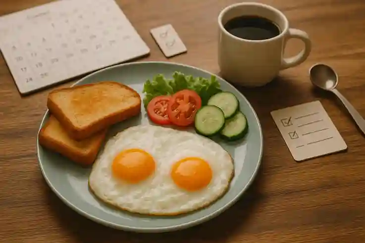 Duck eggs served for breakfast with toast and vegetables showing safe daily consumption