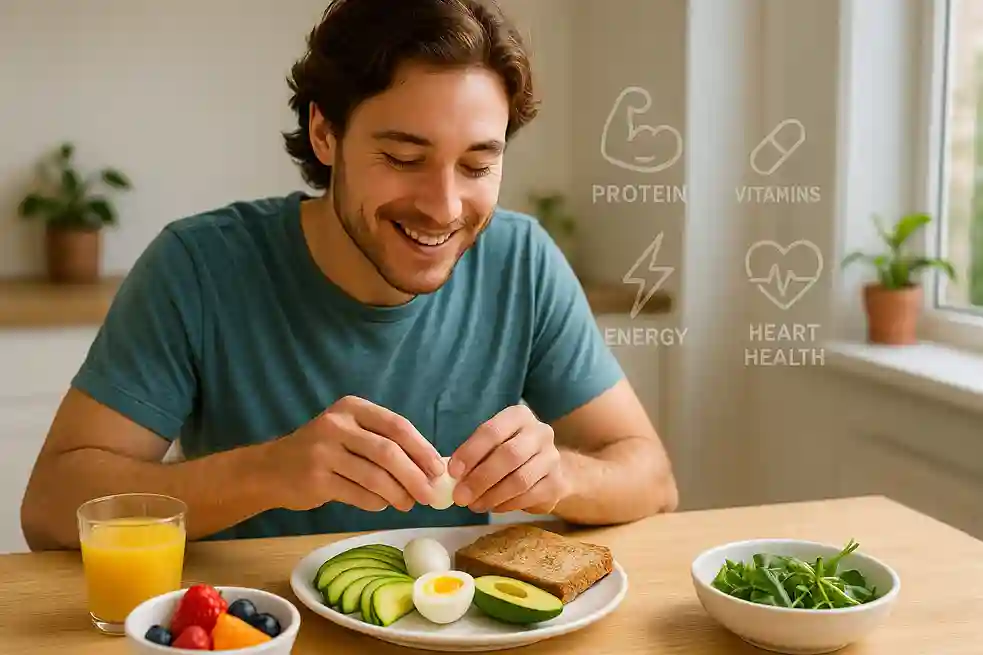 Young adult enjoying a healthy egg breakfast highlighting nutrition facts that truly matter for wellness.