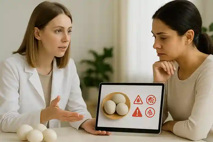 Nutritionist explaining possible drawbacks and dietary cautions of duck egg nutrition to a client