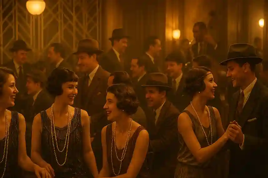 Vibrant 1920s social scene showing the cultural spark that inspired iconic fashion trends.