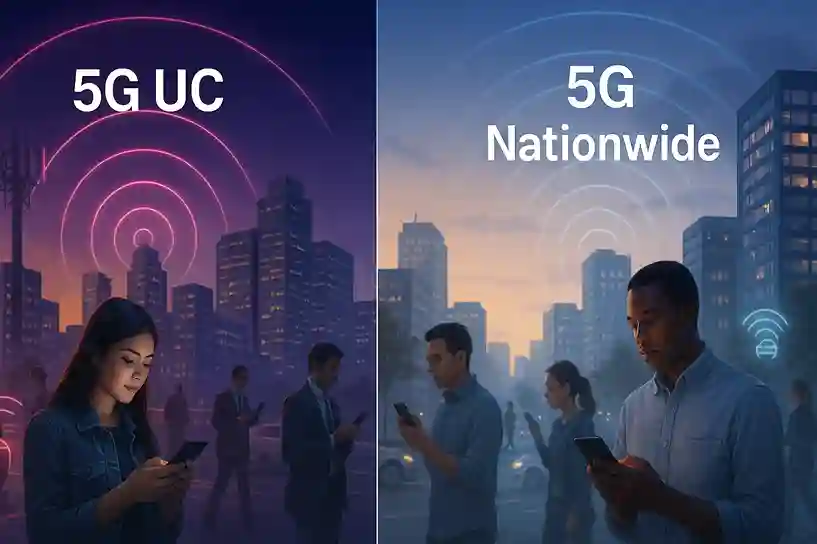 Comparison of 5G UC and 5G Nationwide showing how what is 5G UC delivers faster connectivity