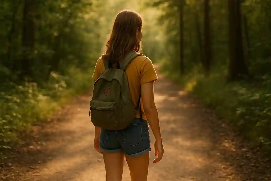 Teen hiking along a forest trail as part of adventurous Summer Bucket List Ideas for Teens.