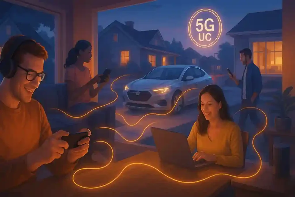Everyday life connected through what is 5G UC with smart devices, streaming, and digital innovation