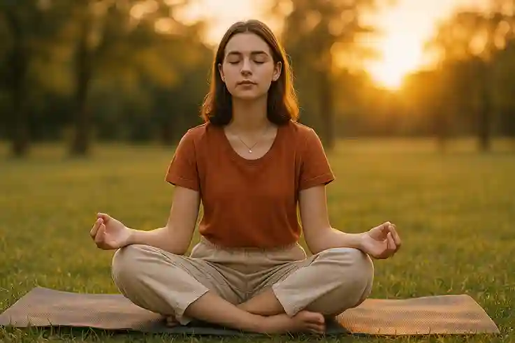 Teen practicing outdoor yoga as part of calming Summer Bucket List Ideas for Teens.