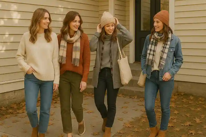 Relaxed fall outfits with oversized sweaters, jeans, corduroy pants, boots, and cozy layers.