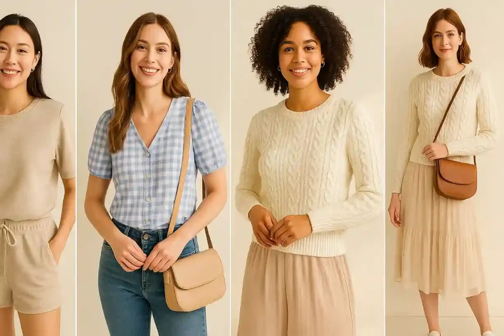 A stylish layout of cute, comfortable outfit pieces styled for everyday confidence.