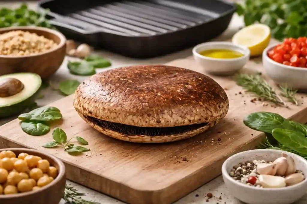 Large portobello mushroom used as a plant-based meat alternative