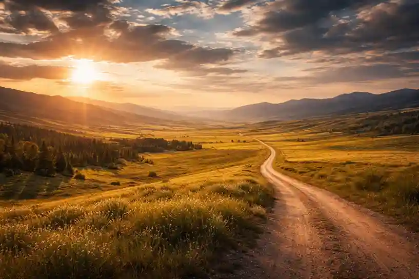 Wide-open landscape with endless horizon and golden light, symbolizing the excitement of starting travel planning.